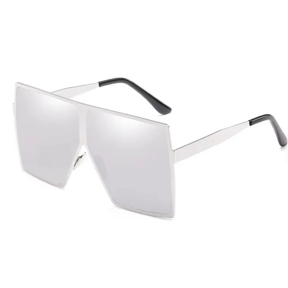 Oversized Square Mirrored Sunglasses Mens Womens Silver Frame Fashion Shades New